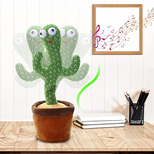 Dancing Cactus Toy,Singing Cactus Toy,Record & Repeating What You say Electric Cactus,Wiggle Mimicking Parrot Sunny Cactus Plush Toy,LED Light for Home Decor & Babies Interaction(120 English Songs)