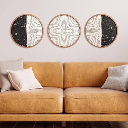 Décoration murale minimaliste noire et blanche pechpell en bois texturé 3D