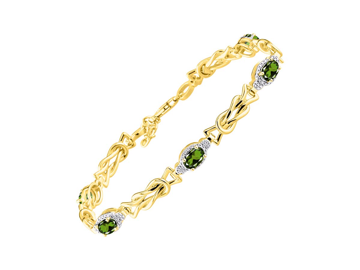 RYLOS Bracelets for Women Yellow Gold Plated Silver Love Knot Tennis Bracelet Gemstone &amp; Diamonds Adjustable to Fit 7"-8" Wrist, 5 Gorgeous 6X4MM Jewelry for Women Friendship Bracelets