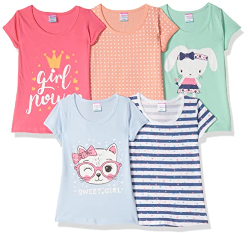 Image of MOMS LOVE Girl's Regular Baby and Toddler T-Shirt Set (HFC110126XXGTST Multicolor 5 03-04YRS)