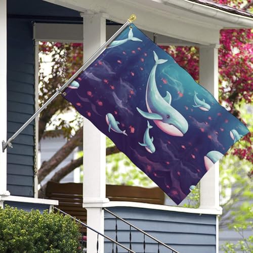 Drapeau de jardin baleine et bannière de bienvenue pour décoration extérieure
