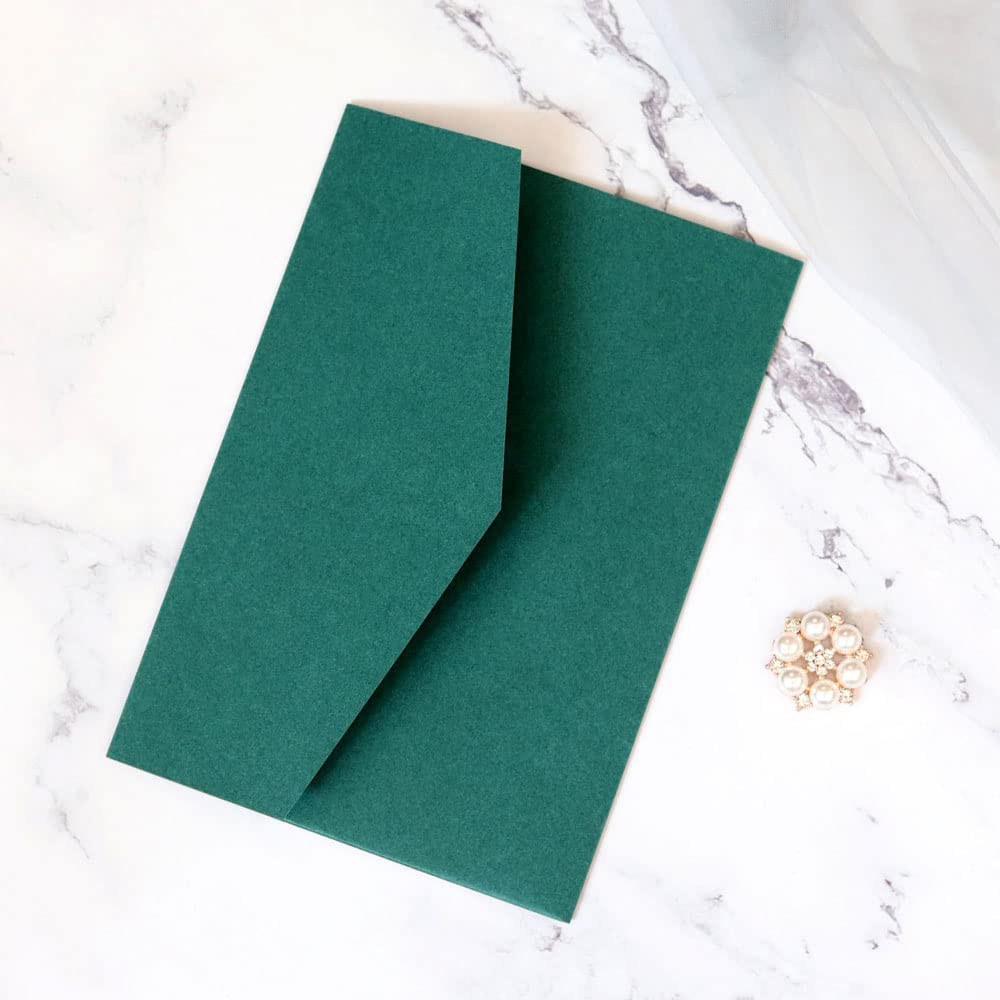5 x 7.1 Invito Verde Smeraldo, inviti Tagliati al Laser a Tre Ante Biglietti d'invito per Matrimonio Tasche con Buste per Matrimonio Addio al Nubilato Fidanzamento Compleanno Dolce
