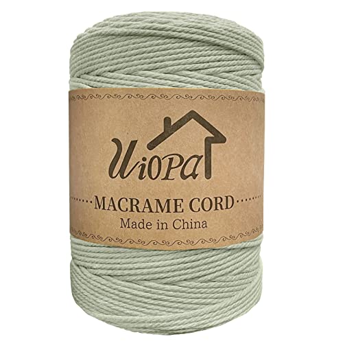 Uiopa Makramee Garn 3mm x 300m Bohnengrün Baumwollgarn Natürliches Makramee-garn DIY Macrame Cord Dicke Kordel Seil Makramee Zubehör für Makramee Wandbehang, Vorhang, Hängepflanze, Wanddekoration Cover