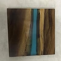 Vista 125 de Mesa de epoxi transparente, mesa de sofá con forma cuadrada, mesa auxiliar de resina de madera, mesa de centro de madera con borde natural para sala