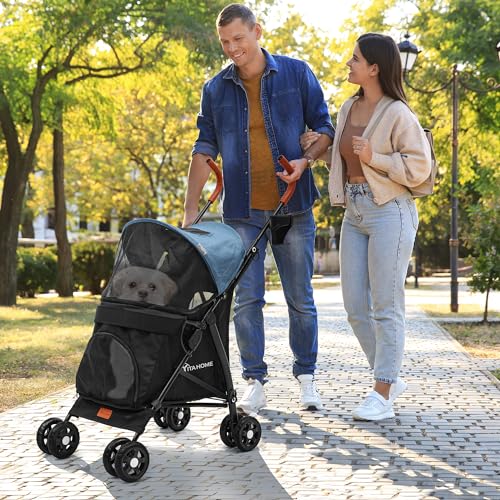 YITAHOME Hundewagen bis 11.3 kg, Tragbarer Hundebuggy, Faltbar klappbar, Haustiere Buggy mit Netzfenstern, Jogger Katzenbuggy für Hunde Katzen, Haustier-Kinderwagen (Blau Schwarz)