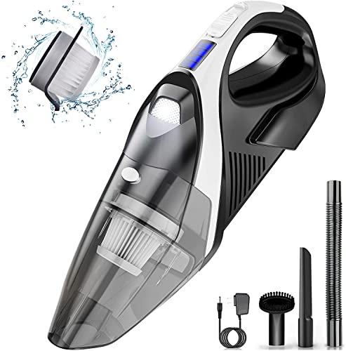 Aspirador de Mano Sin Cable,Recargable Batería con LED Luz,9000Pa Potente Aspirador con Inoxidable Filtro,3 Boquillas para Oficina Hogar y Coche, H-103