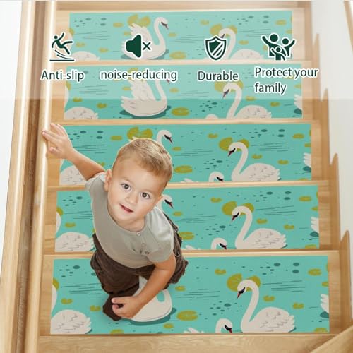 Protectores de escaleras de madera antideslizantes patrón cisne 5