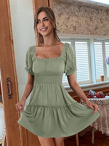 Image of Womens Babydoll Mini Dress Casual Square Neck Short Sleeve Summer Dresses