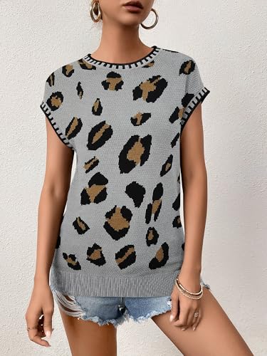 Image of Cap Sleeve Sweater Tops for Women 2026 Knit Summer Sleeveless Tank Vest | Slim Fit, Trendy Color Block, Soft, Skin-Friendly, Strechy, Lightweight, Breathable, Casual Daily Wear