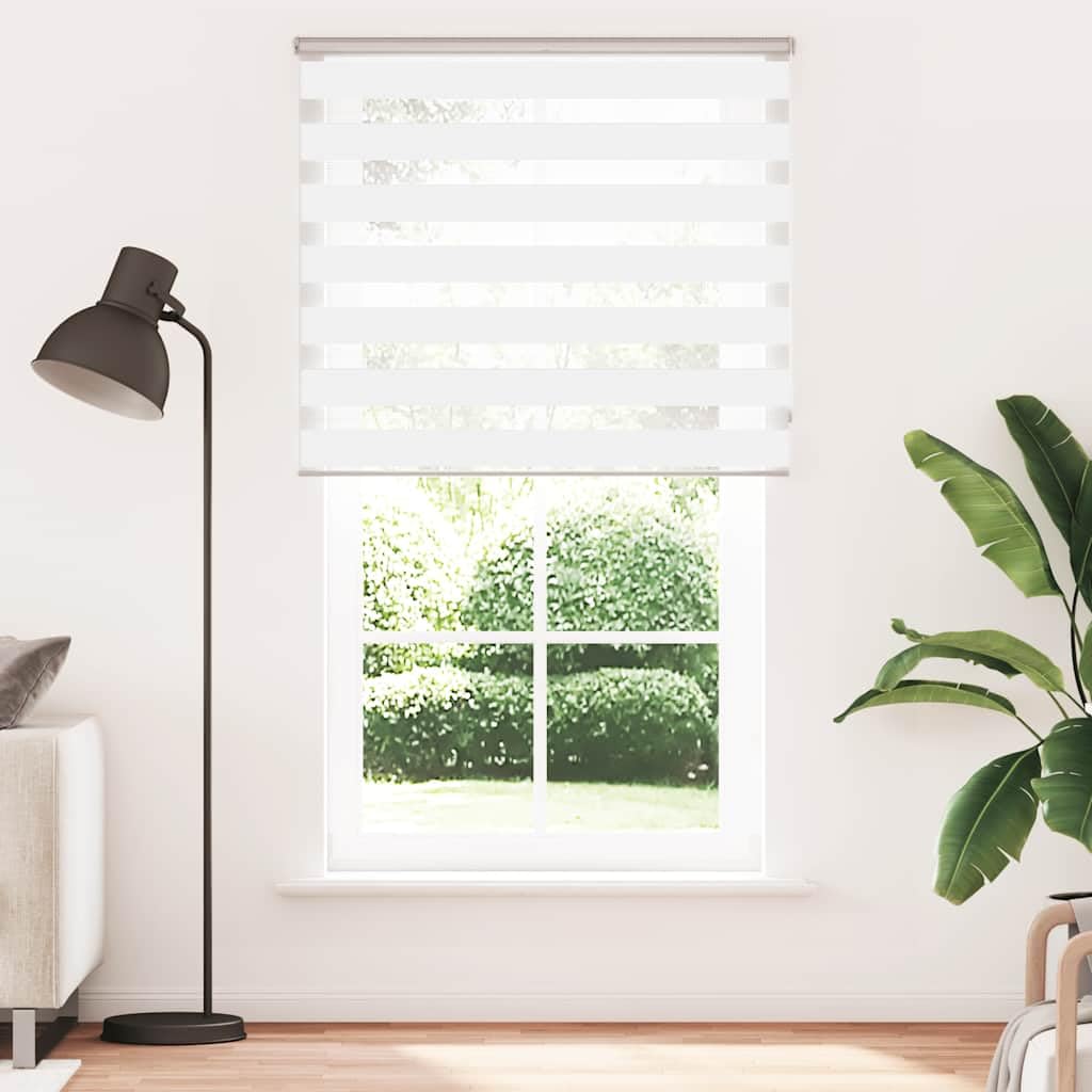 Zebra-Rollo, Polyester, 130,9 cm, Weiß, 135 x 200 cm | Doppelschicht, transparent und blickdicht, Wandmontage oder ohne Bohren, verstellbar durch Kette, Kindersicherung