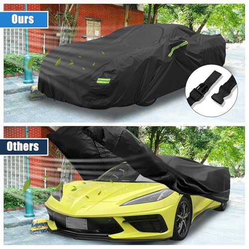 Image of X AUTOHAUX Waterproof Car Cover for Chevrolet Corvette C8 2020-2023 Outdoor Full Car Cover All Weather Protection Rain Sun Protection with Zipper Black