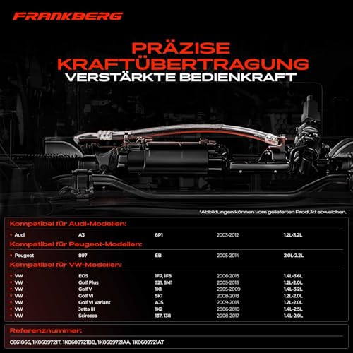 Frankberg Handbremsseil Bremsseil Hinten Kompatibel mit Golf V 1K1 Golf VI 5K1 J.e.t.t.a III 1K2 A3 Octavia II 1Z3 1Z5 Altea 8P1 5P1 807 E Replace# 1K0609721AA