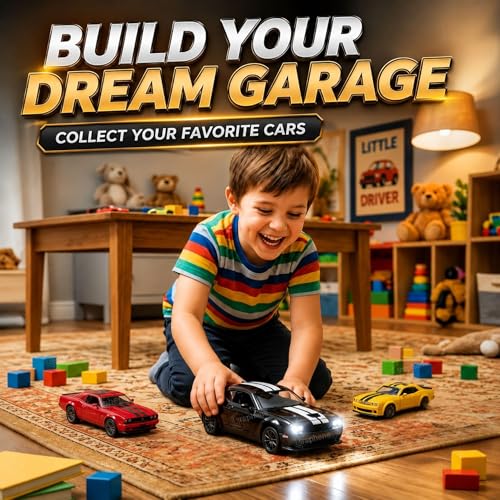 Image of GRAPHENE 1:32 Scale Metal Diecast Toy Car Black Challenger Muscle Sports Alloy Pull Back Car Toy with Music Openable Doors Light & Sound Miniature Action Racing Vehicle Gift for Kids Boys Girls Age+3