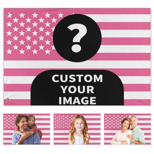 Custom Pink American Flag 3x5 Ft, Personalized Funny Flags Design Your Image Logo Photo Text Customized Flag Tapestry for Bedroom Room Dorm Concerts Outdoor Garden Decor