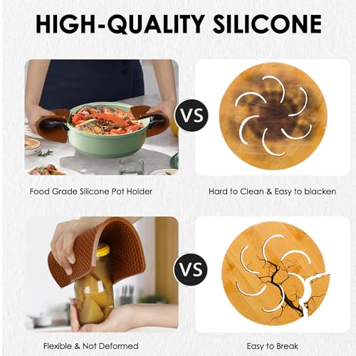 Image of 4 Pack Silicone Trivet Mats, Heat Resistant Hot Pot Holders and Pads for Kitchen Countertop, Non-Slip Brown Trivets for Pots and Pans, Hot Plate Coffee Mat