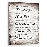 PHAMTE Christian Quotes Happy Moments Praise God Wall Art,Positive Bible Verse Scripture Print Framed Canvas Painting Artwork Christian Home Living Room Office Church Decor(11x14 Inch)