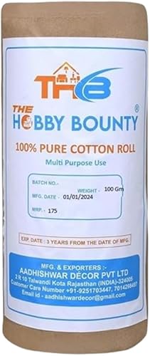 The Hobby Bounty Rollo de algodón puro, rollo de algodón suave y absorbente, removedor de maquillaje en un rollo fácil de rasgar y usar, rollo de