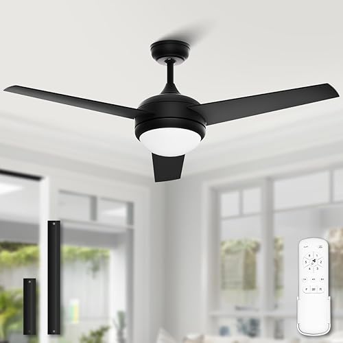 Frstem LUNA Ventilador de techo de 52 pulgadas con luz y control remoto, 3 aspas y 6 velocidades de bajo perfil, para comedor, dormitorio, sala de