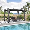 PURPLE LEAF 10' X 13' Outdoor Pergola with 4-Sided Curtains Retractable Canopy Patio Aluminum Sun Shade for Garden Deck Porch Gazebo Pavilion Grill Modern Yard Grape Trellis Pergola Gray