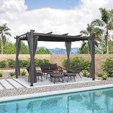 PURPLE LEAF 10' X 13' Outdoor Pergola with 4-Sided Curtains Retractable Canopy Patio Aluminum Sun Shade for Garden Deck Porch Gazebo Pavilion Grill Modern Yard Grape Trellis Pergola Gray