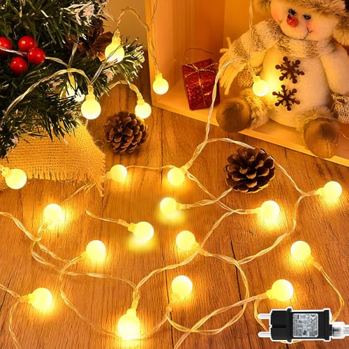 Dalugo Lichterkette Außen, 15M 100 LED Warmweiß Kugeln Lichterkette mit 6h Timer, Wasserdicht Lichterketten Aussen für Schlafzimmer,Balkon,...
