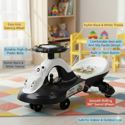 Image of Panda-Theme Gravity Rider, Black and White Tricycle, Kids Ride-On Toy, Toddler Balance Bike with Animal Design