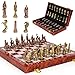 Vintage Figurine Metal Chess Set for Adults and Kids - 15'' Wooden Board with Metal Pieces - Travel Chess Set - Collectible Elegant Game - Family Vintage Board Game