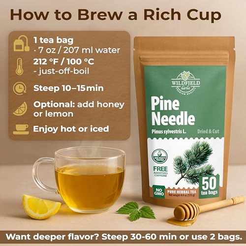 Image of 50 Bags Pine Needle Tea Dried Pine Needles Herb Tea (Pinus Koraiensis) - 50 Count 2.5g Bags Dried Needle Leaf Aguja De Pino