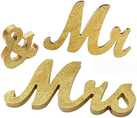 iShyan Mr & Mrs Wedding Sign Wooden Letters Free Standing for Wedding Sweetheart Head Table Decor,Gold