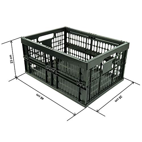 HRB Klapbox, 4 stuks professionele klapbox, 32 liter volume per boodschappenbox inklapbaar, met afmetingen 48 x 35 x 23 cm, boodschappenmand opvouwbaar in de kleur zwart/zwart - Image 5