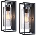 AMUMO Outdoor Wall Light Fixture 14 Inch, Black Exterior Wall Sconce with Clear Seeded Glass, E26 Base, Weather Resistant Metal Porch & Garage Light 2 Pack