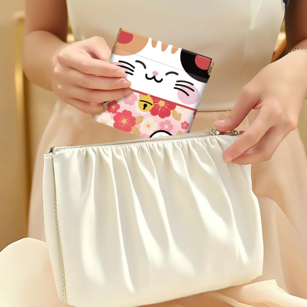 Peacoblue 4Pcs Small Leather Squeeze Coin Purse for Women-Japanese Lucky Cat Pattern Waterproof & Durable Snap Closure Change Pouch Mini Money Wallet Bag for Adult Teen Girls Best Gift