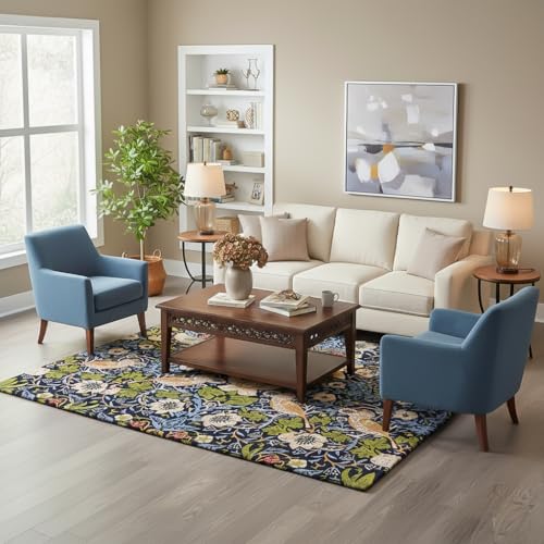 Image of Contemporary Strawberry Wool Area Rug - Handmade Garden-Inspired Floral & Botanical Carpet | Thick, Durable Design, Perfect for Living Room & Bedroom (Navy, 3' x 5')