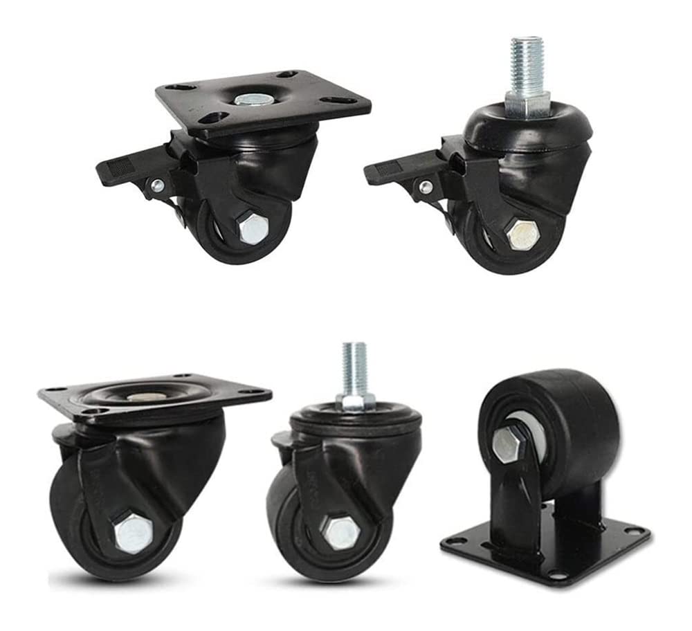 Ruote girevoli per mobili da 2 pollici, montaggio su stelo filettato, ruote industriali S, ruote con piastra, piastre fisse - 360° - con freni - barra filettata, capacità di carico totale di 660 libbr