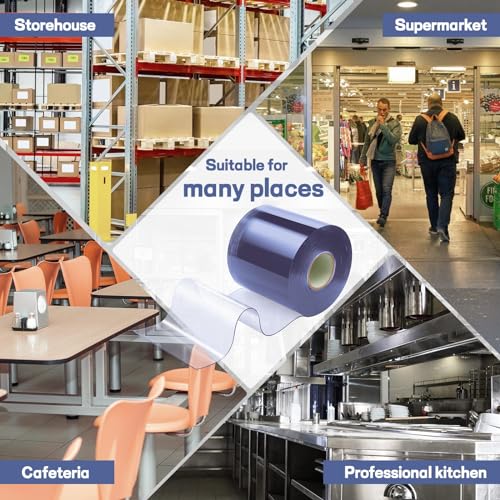 Image of Moukeren Plastic Curtain Strips, 50 ft x 8 in Clear PVC Strip Curtain Roll, Heavy Duty Plastic Insulated Freezer Door Strips for Commercial, Walk-in Cooler, Garage, Warehouse, 0.08 inch Thickness