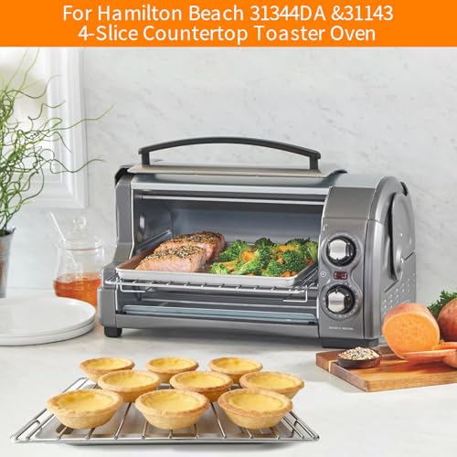 Image of Toaster Oven Accessories for Hamilton Beach Easy Reach 4 Slice Countertop Toaster Oven, 10.9x9.2 IN Food Grade Stainless Steel Toaster Oven Replacement Parts Sheet Pan Tray Rack, Dishwasher Safe