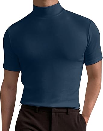 CHUUMEE Mens Mock Turtleneck Sweater Short Sleeve Solid Color T-Shirts Basic Slim Fit Pullover Tees
