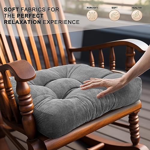 Image of Lokex Rocking Chair Cushion Only,Tufted Non-Slip Comfortable Rocking Chair Cushions Indoor with Ties,Striped Rocking Chair Pads (Gray, 28x18 /18x18)