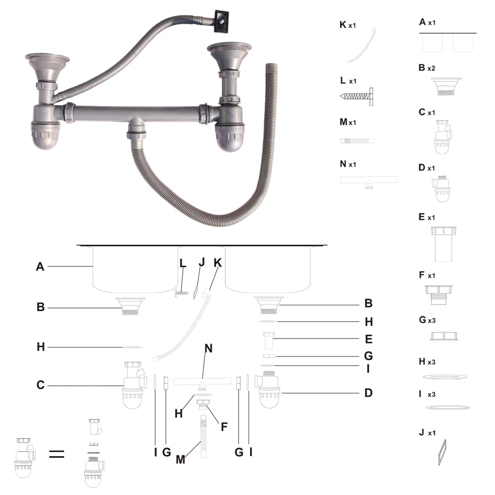 Melko Fregadero doble de acero inoxidable con escurridor