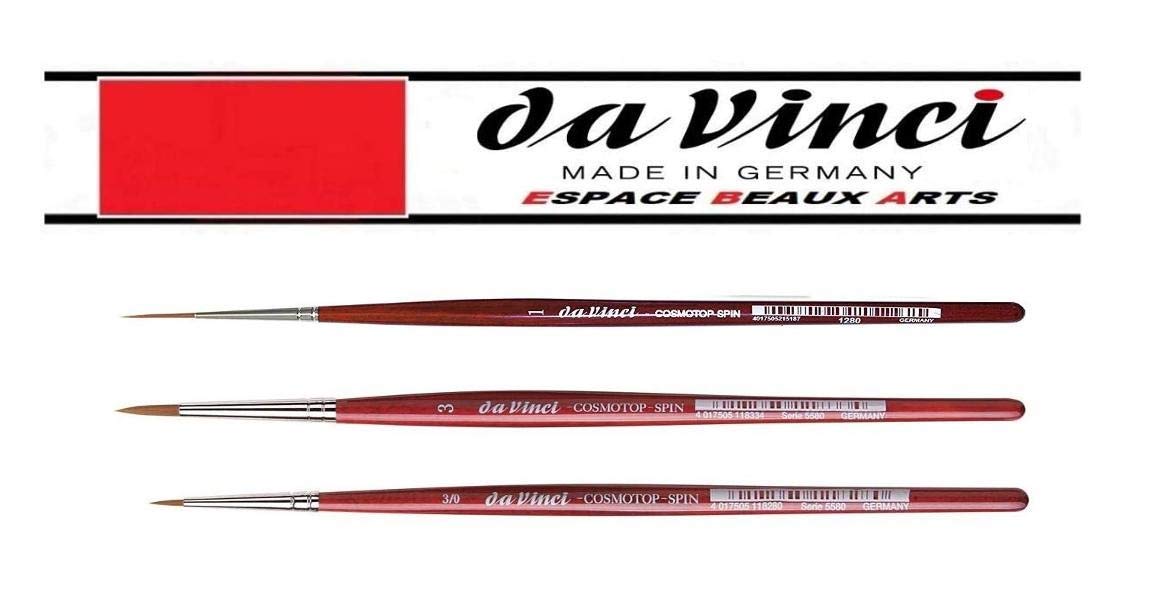 Da Vinci Series 5580 cosmotop Spin Brown synthétiques, n ° 0/3, 3. + Da Vinci 1280 Series Pinceau Rigger en Fibre synthétique, Rouge,NO° 1. fabriqué en Allemagne,