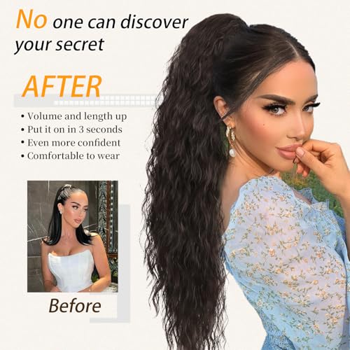 ORSUNCER Claw Long Wavy Ponytail Extension Black Brown 30" Curly Pony Tail Clip in Hair Extensions for Women Fluffy Natural Looking Synthetic Hairpiece for Daily Use - Image 5