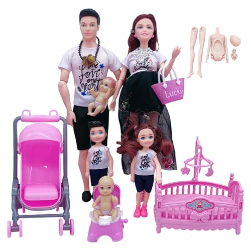 Peosaard Muñeca Bebé, Juego De Muñecas Familiares De 6 Articulaciones Móviles Embarazadas con Bebé En La Barriga, Papá Y 4 Niños para Educación Y Accesorios para Casas De Muñecas, Juguetes