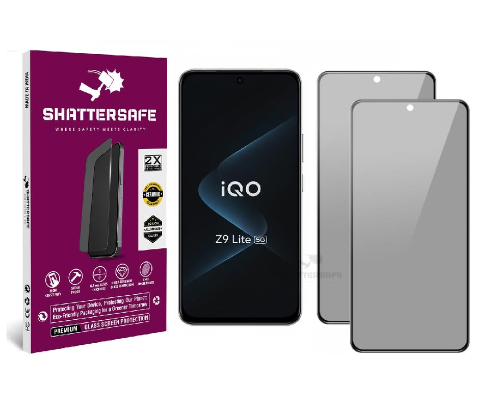 Image of Anti-Spy Privacy Tempered Glass Compatible For IQOO Z9 Lite 5G [Pack of 2]. 9H Hardness, Anti-Scratch, Edge-to-Edge Protection With Easy Installation Kit & Case Friendly Fit.