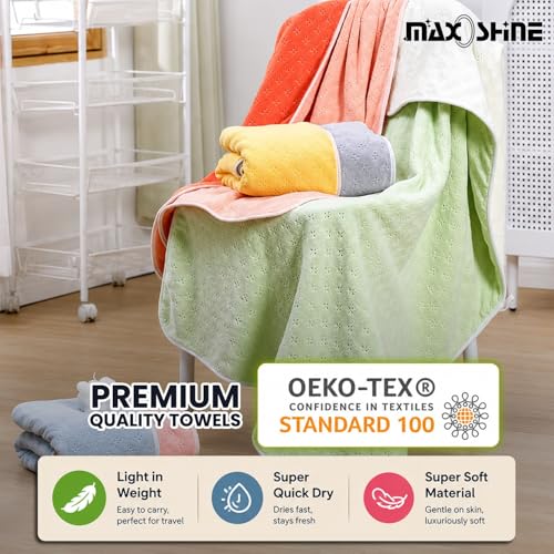 Image of MAXOSHINE Microfiber Towels for Bath Large Size-Reversible Bath Towel for Men and Women-Soft Coral FleeceTowel with Hook 600 GSM Quick Dry Super Absorbent-70 x 140 cm