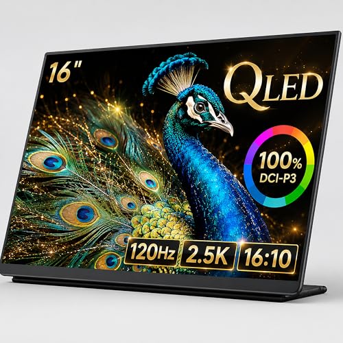 Image of EHOMEWEI Q5 16 inch 2.5K 120Hz Portable Monitor, QLED 100% DCI-P3 Hummingbird Anti-Glare Screen, Ultra-Slim Aluminum, Mac-Compatible for MacBook Pro /Air, iPad, Laptop, Windows Desktop, Consoles