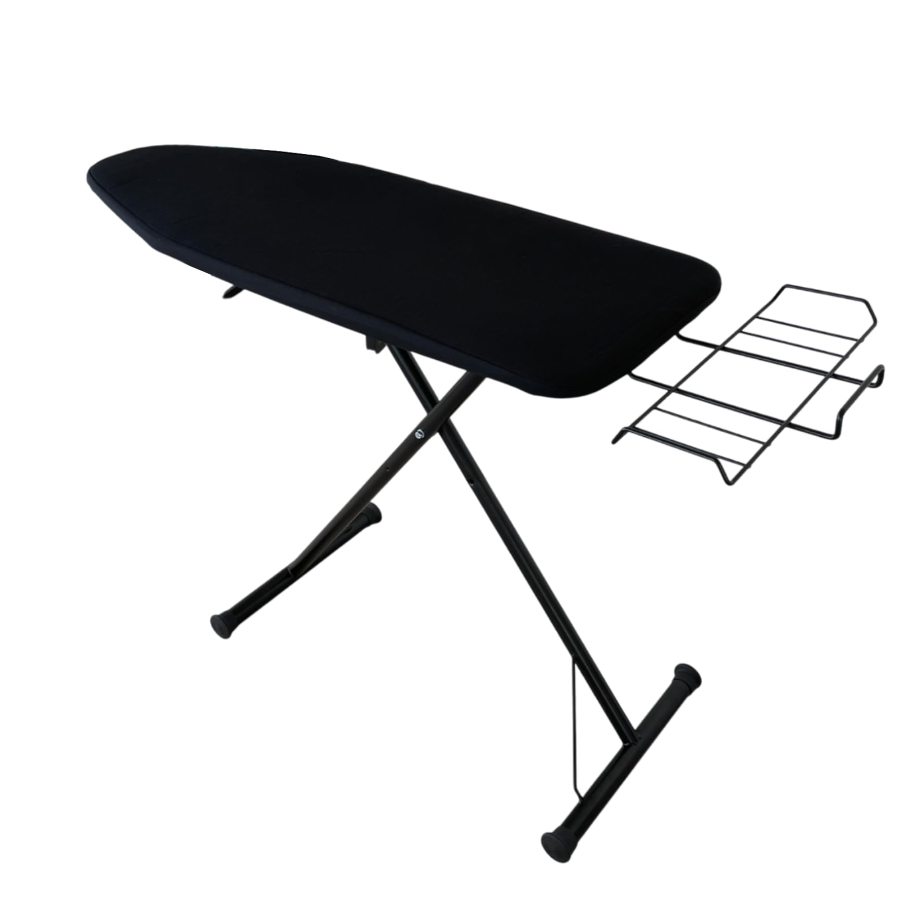 Asse da Stiro Salvaspazio, Pieghevole e Regolabile in Acciaio Nero Total Black - Superficie Grande 120x45 cm con Supporto per Ferro e Caldaia
