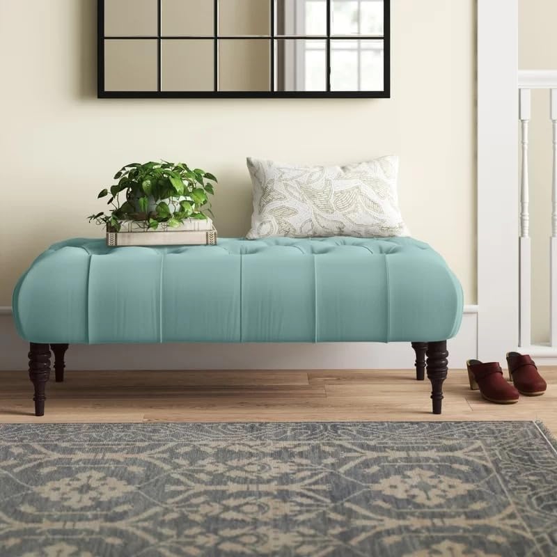 Homevibes Storage Zeno Ottoman with Hidden Compartment, Rectangular 2 Seater Ottoman, Living Room Furniture, Storage Ottomans for Office, Bedroom, Living Room (Ivory) (Light Blue Velvet)