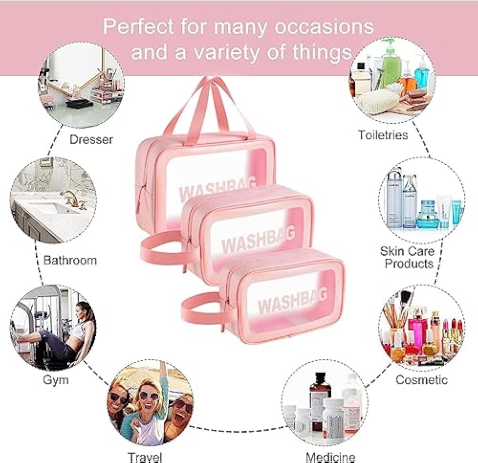 Clear Travel Toiletry Bag, 3 PCs Makeup Cosmetic Bag Set