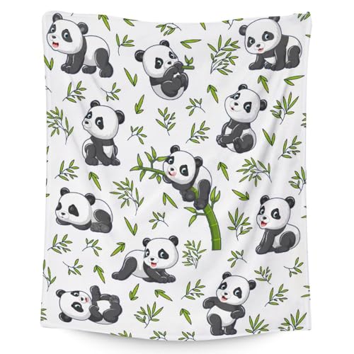 Mercuryelf Panda Throw Blanket - Soft, Fuzzy & Warm - 40x50 Inches Flannel Blankets for Travel, Office - White Aesthetic Throws Gift for Kids