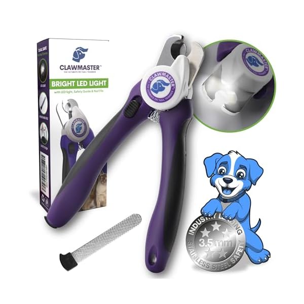 ClawMaster LED Pet Nail Clippers â Illuminated Dog & Cat Claw Trimmer with 3.5mm Stainless Steel Blade, Safety Guard & Built-in Light for Safe, Easy Grooming
